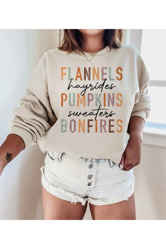 Flannels, Hayrides, Pumpkins Sweatshirt(PLUS)